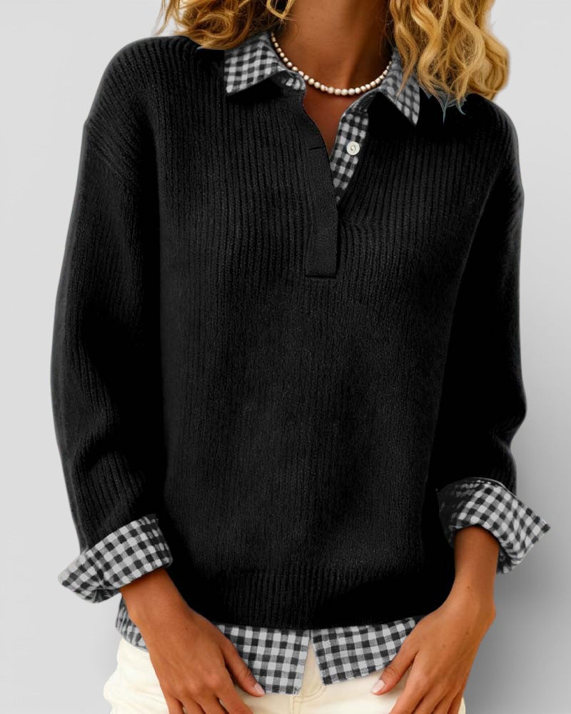 Alicia | Knitted Jumper with plaid detail