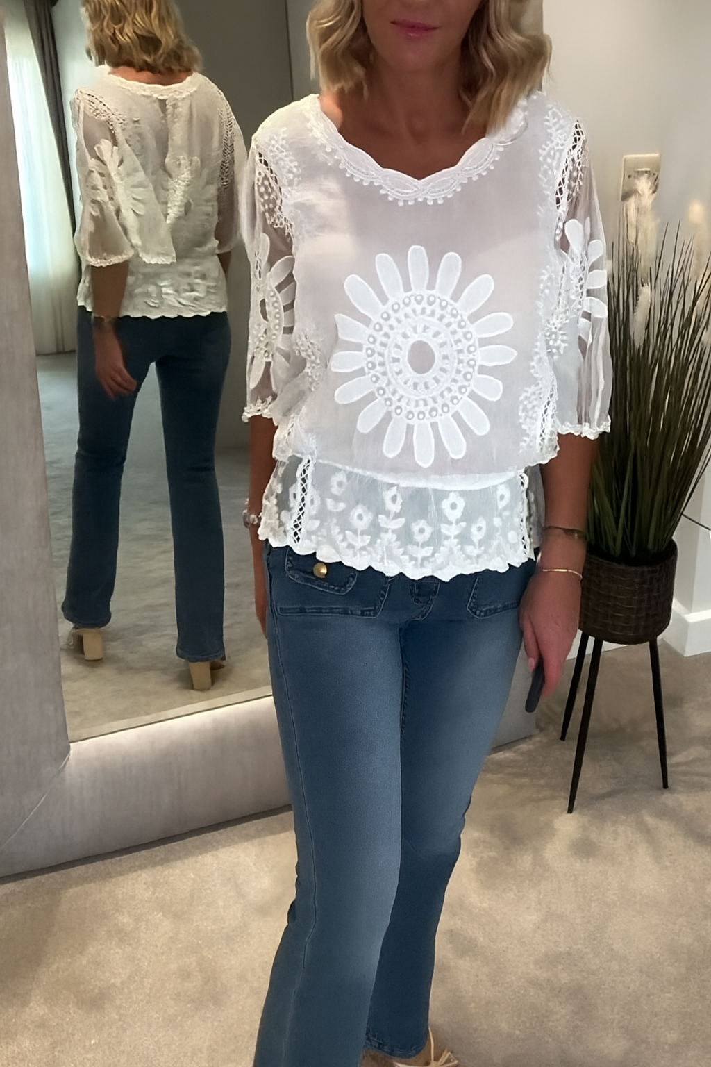 Brigid | Embroidered Bat Lace Blouse