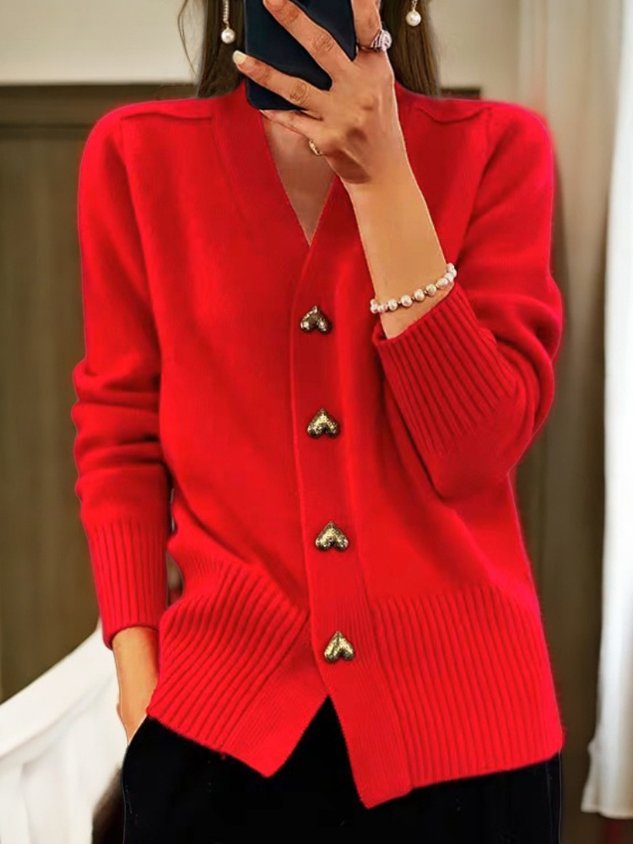 Womens V-Neck Chunky Knit Cardigan