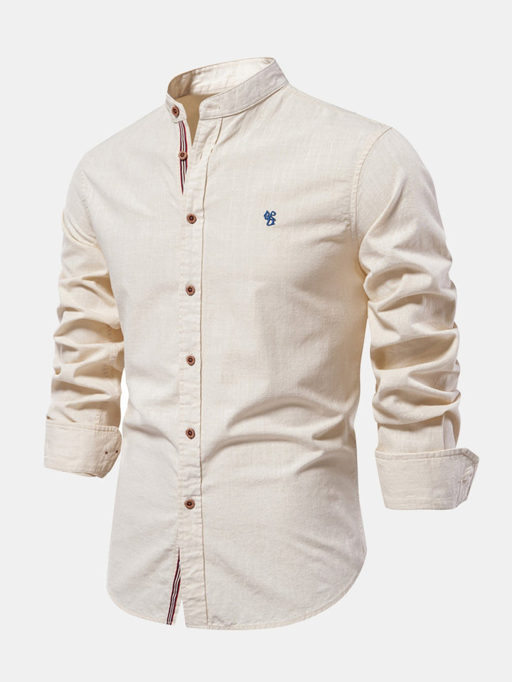 Rowan | Long Sleeve Linen Shirt With Stand Up Collar