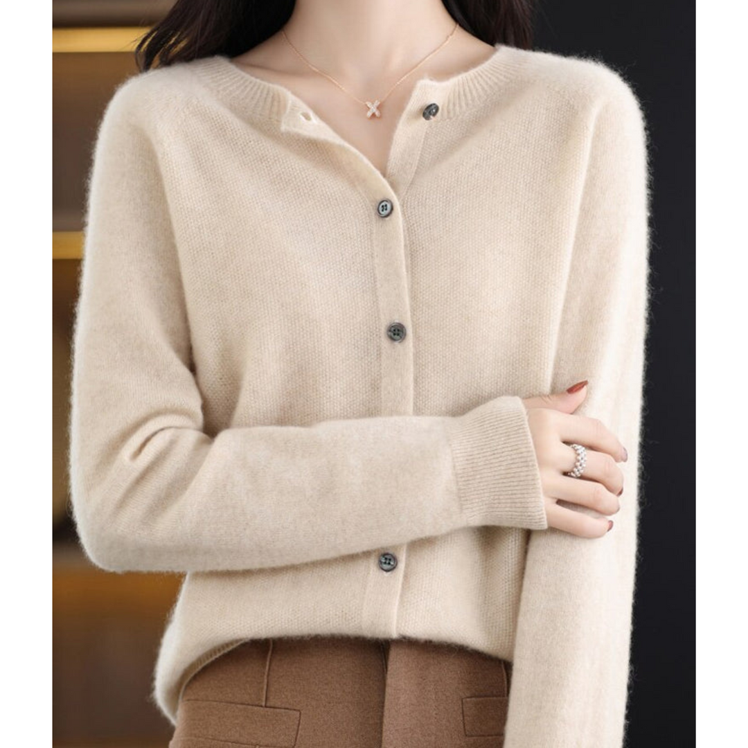 Womens Round Neck Long Sleeve Knitted Cardigan