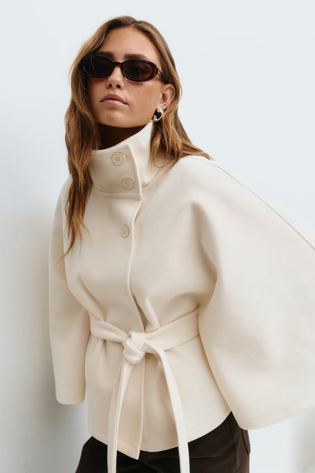 Womens Belted Cape Coat