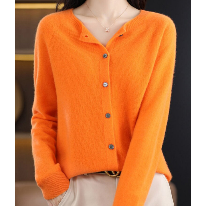 Womens Round Neck Long Sleeve Knitted Cardigan