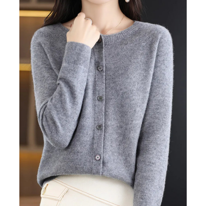 Womens Round Neck Long Sleeve Knitted Cardigan