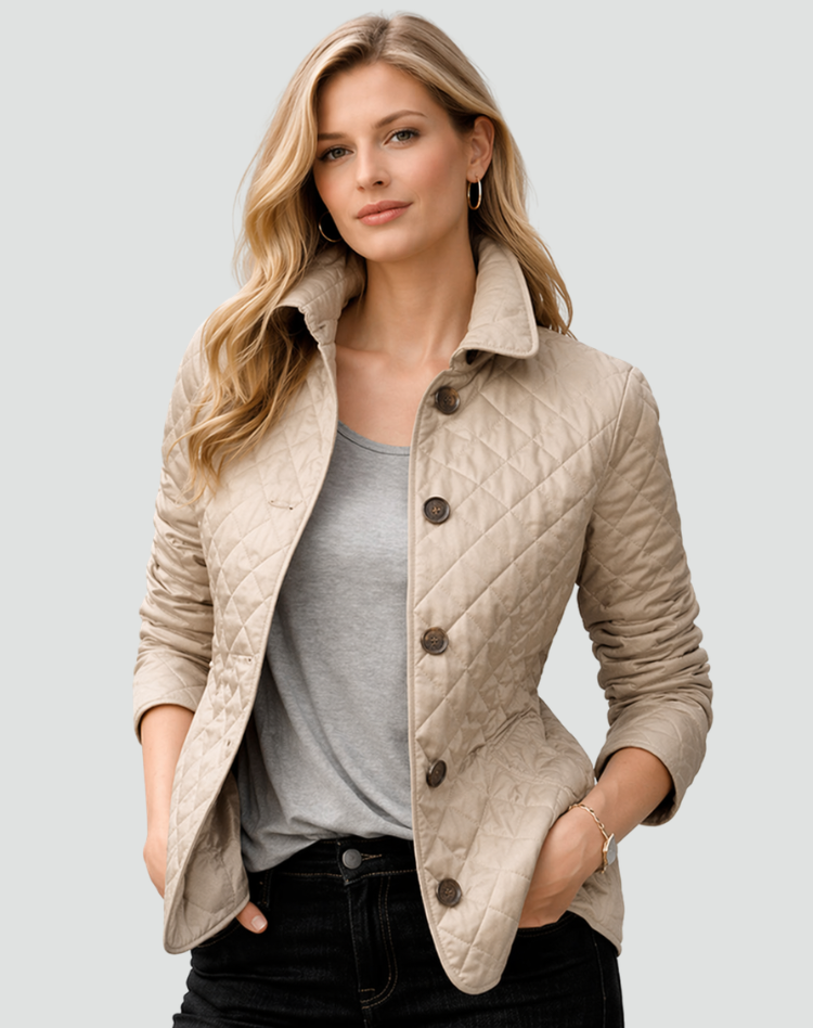 Womens Quilted Button Front Lightweight Jacket