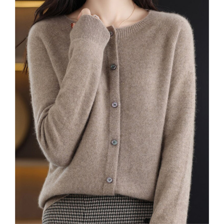 Womens Round Neck Long Sleeve Knitted Cardigan