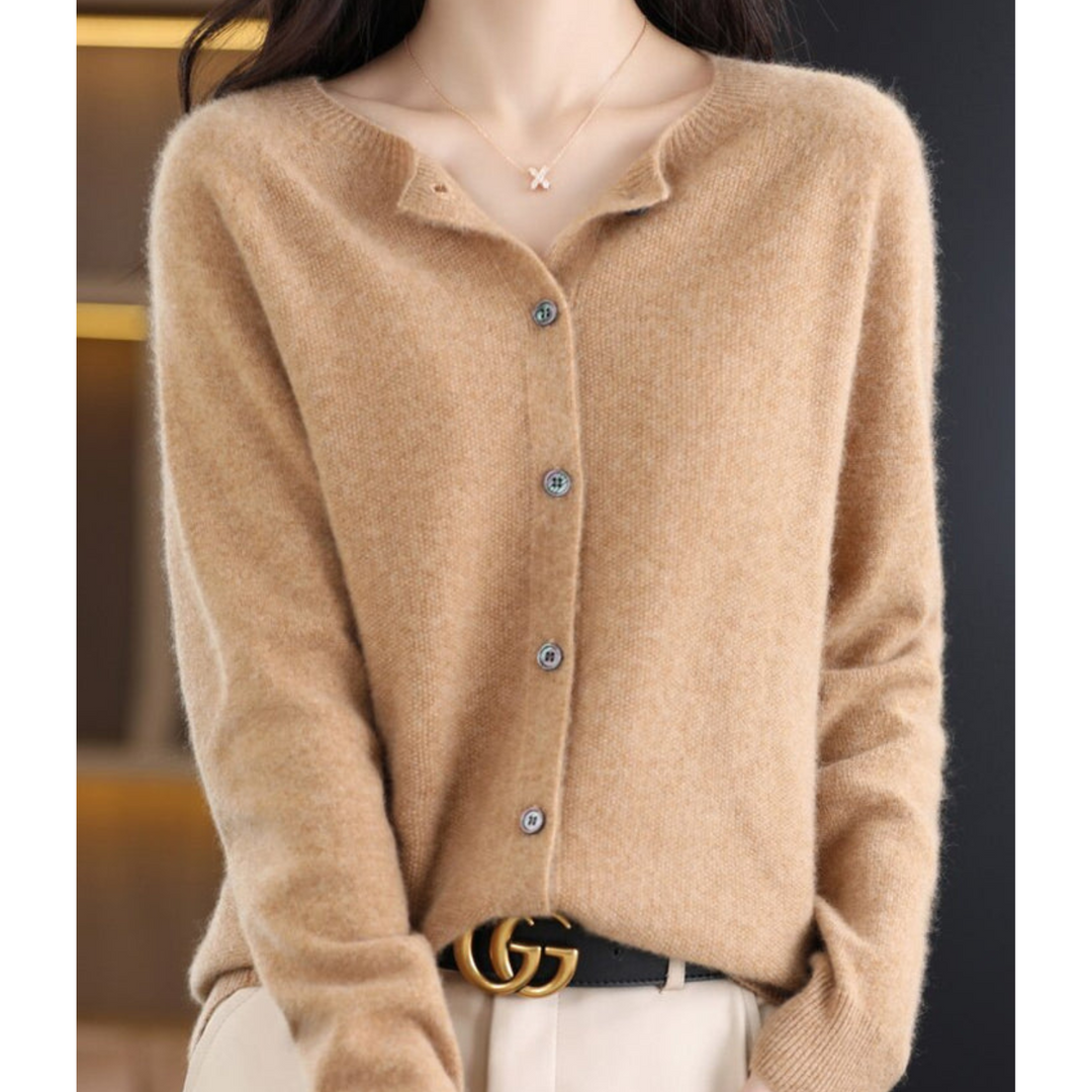 Womens Round Neck Long Sleeve Knitted Cardigan