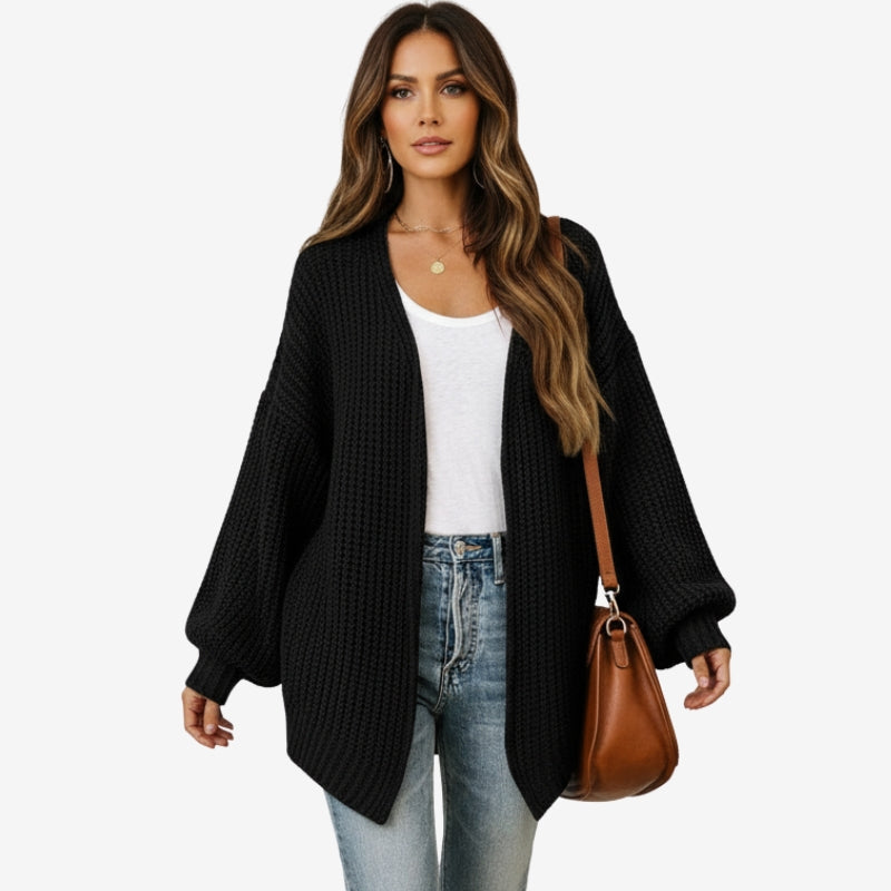 Womens Open-Front Ribbed Longline Cardigan