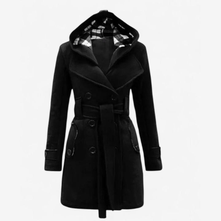 Womens Hooded Button-Front Trench Coat