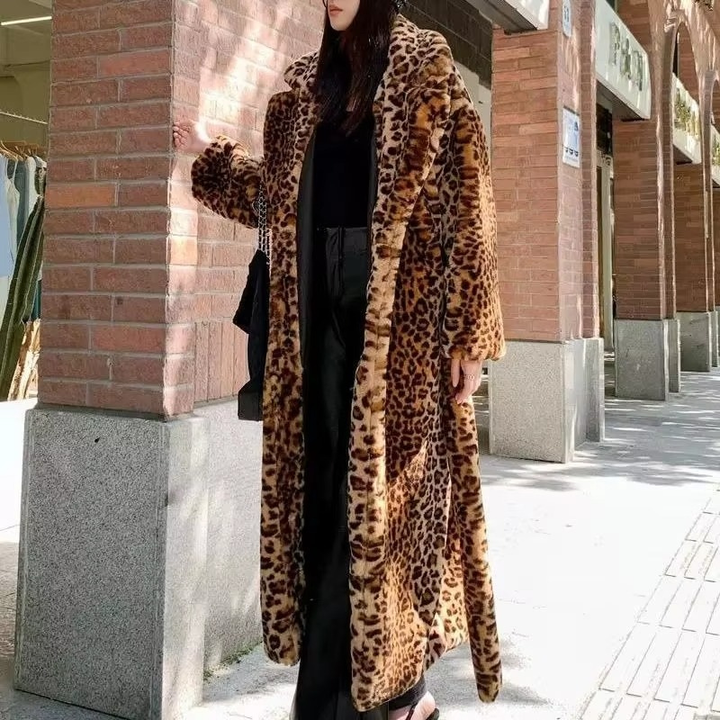 Womens Longline Leopard-Print Coat
