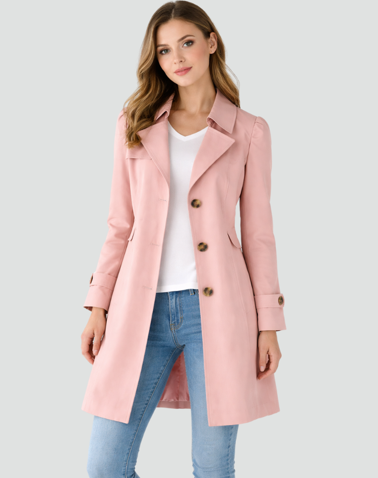 Womens Tailored Mid Length Lapel Trench Coat