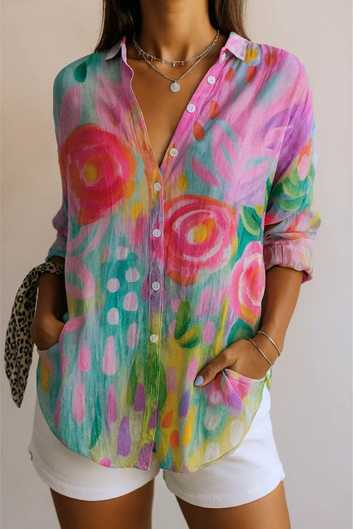 Patterned Blouse with Gathered Waist