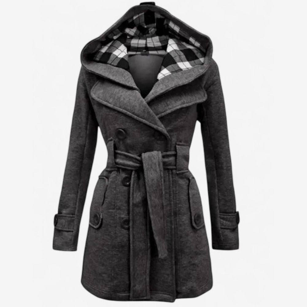 Womens Hooded Button-Front Trench Coat