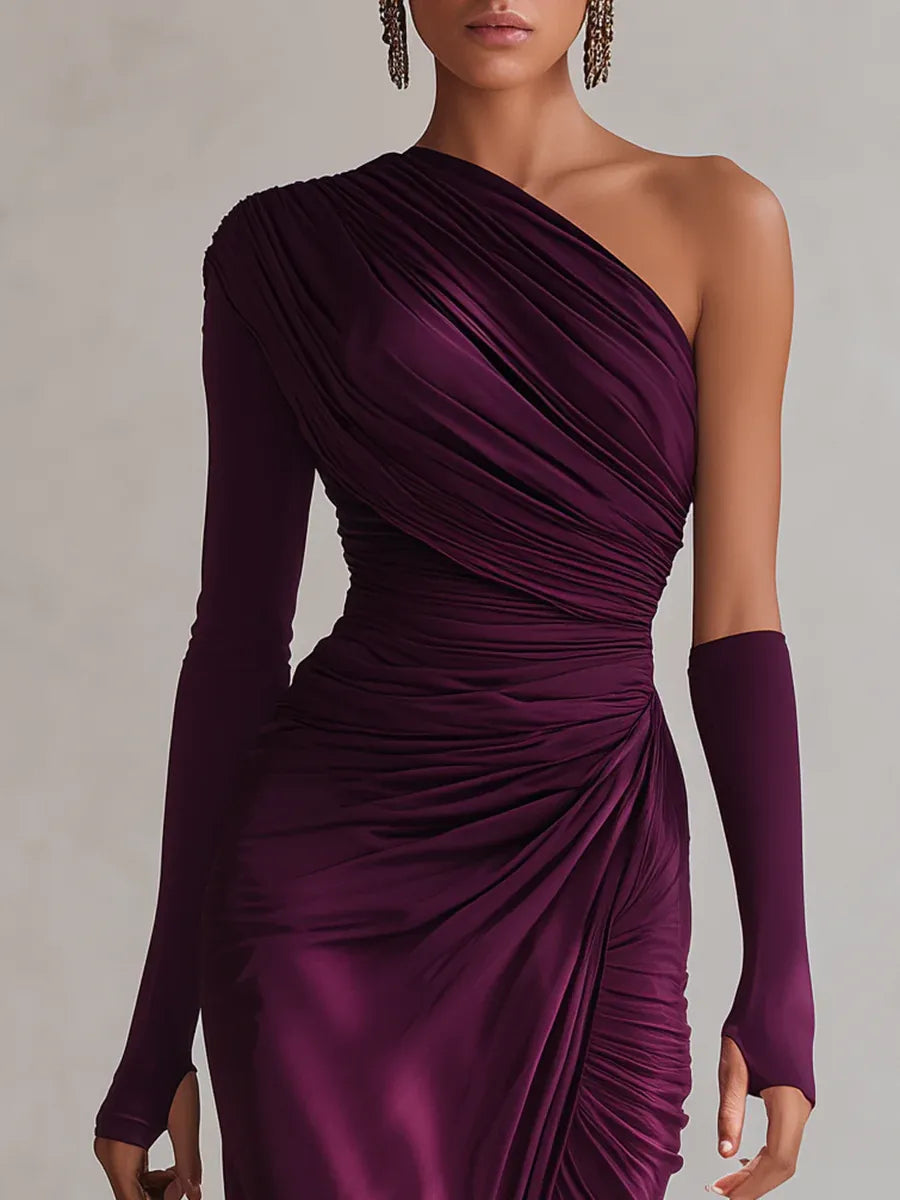 Aingeal | Elegant Purple Sexy One-Shoulder Maxi Dress