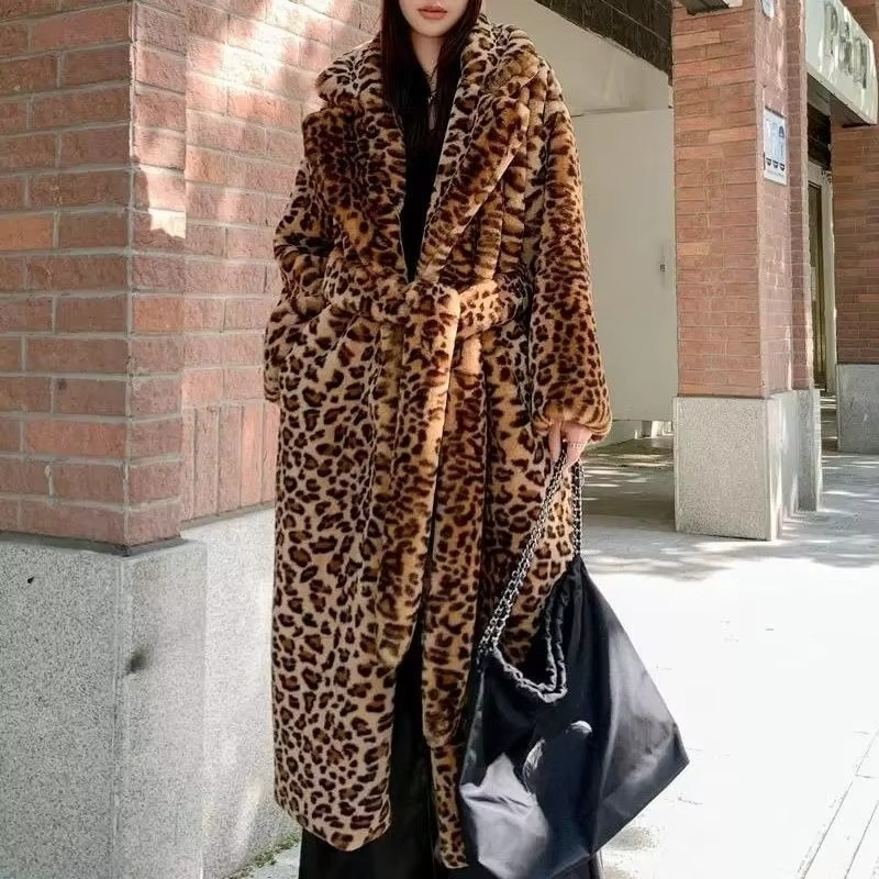 Womens Longline Leopard-Print Coat