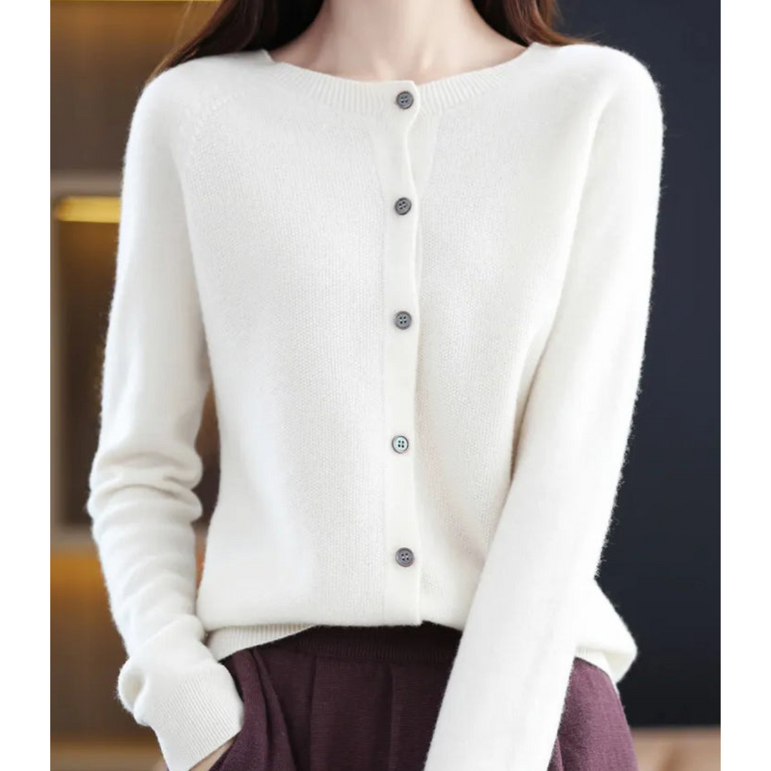 Womens Round Neck Long Sleeve Knitted Cardigan