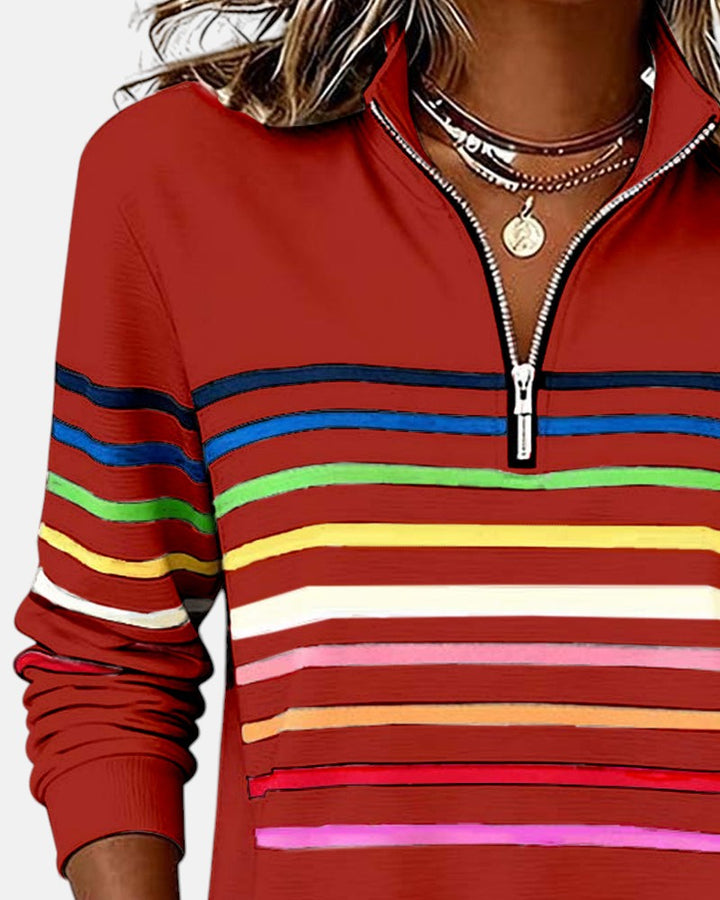Striped Half Zip Stand Collar Sweatshirt
