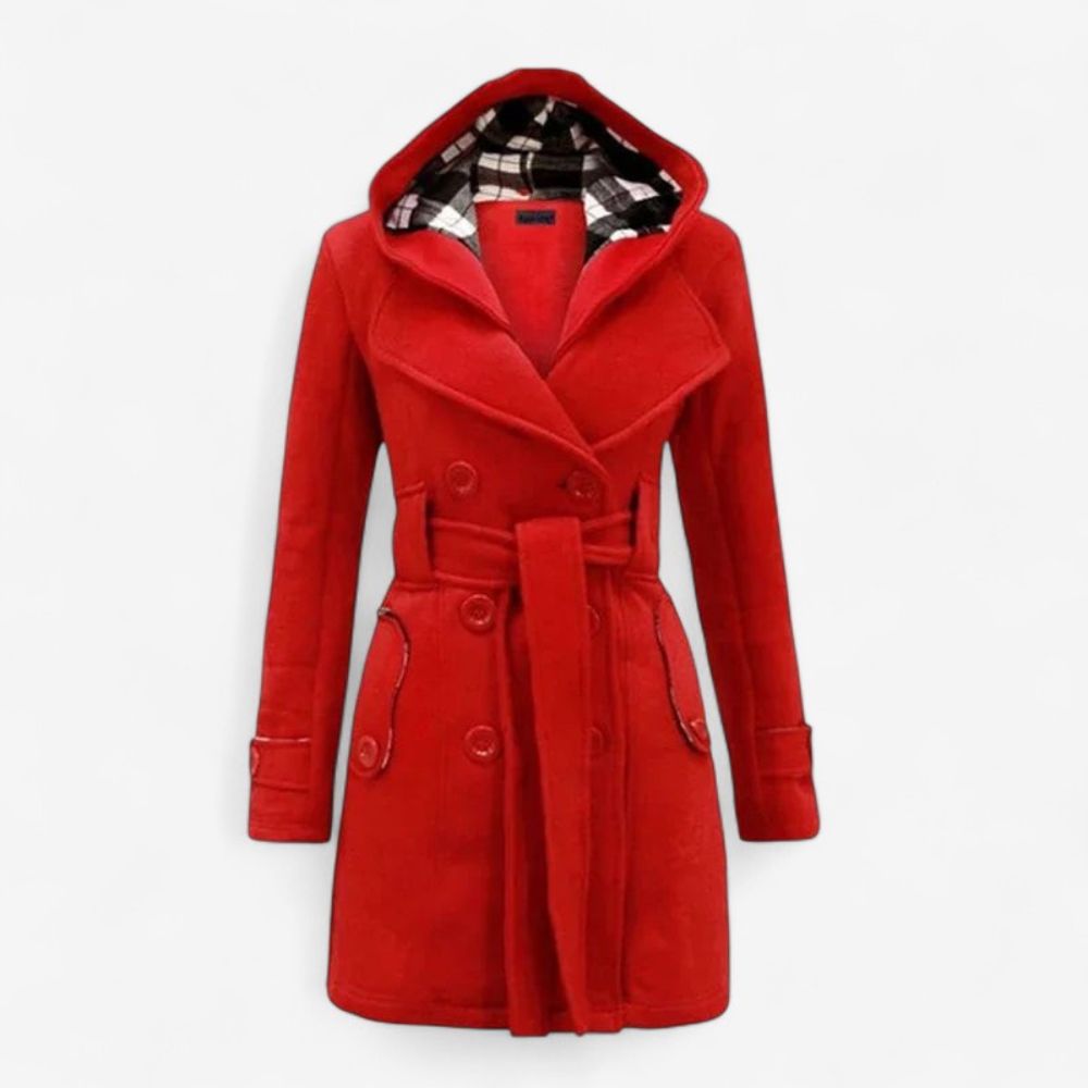 Womens Hooded Button-Front Trench Coat