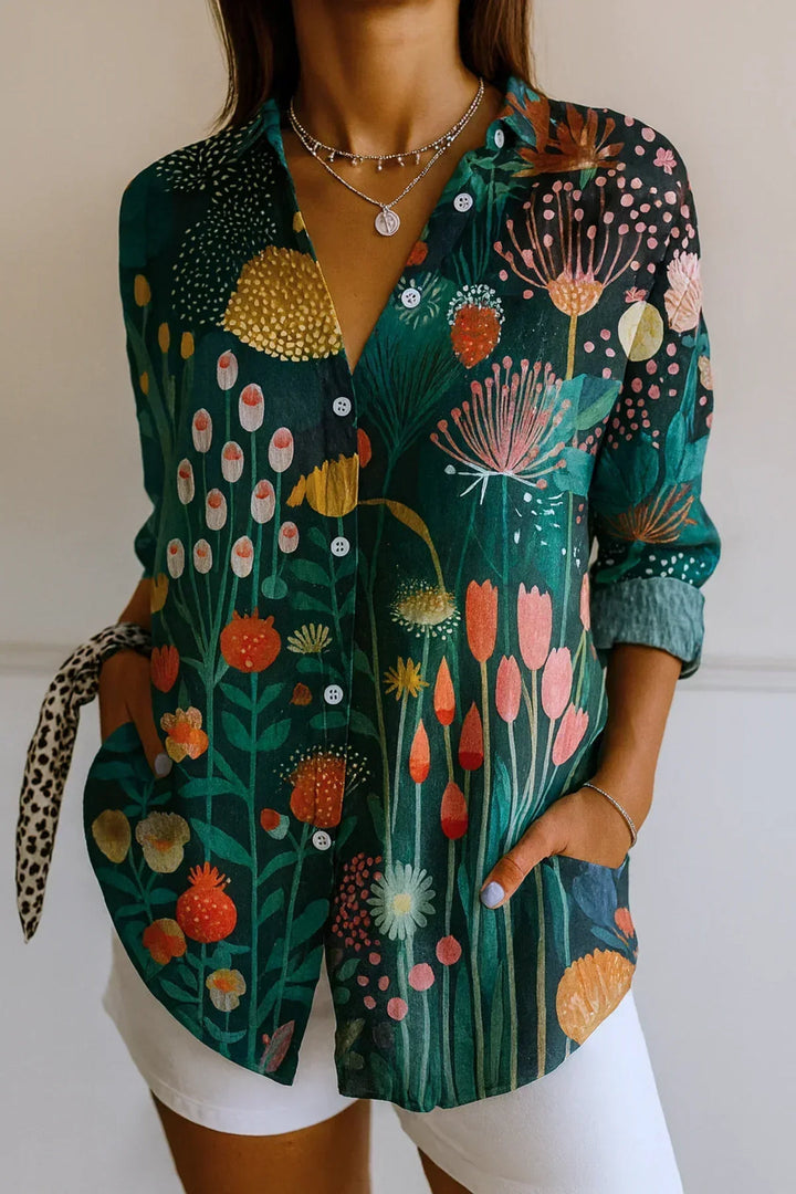 Patterned Blouse with Gathered Waist