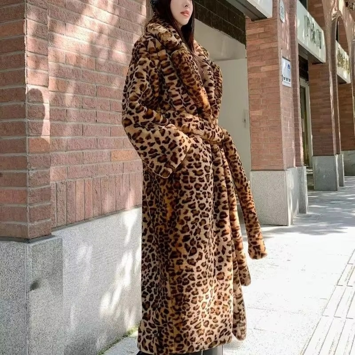 Womens Longline Leopard-Print Coat