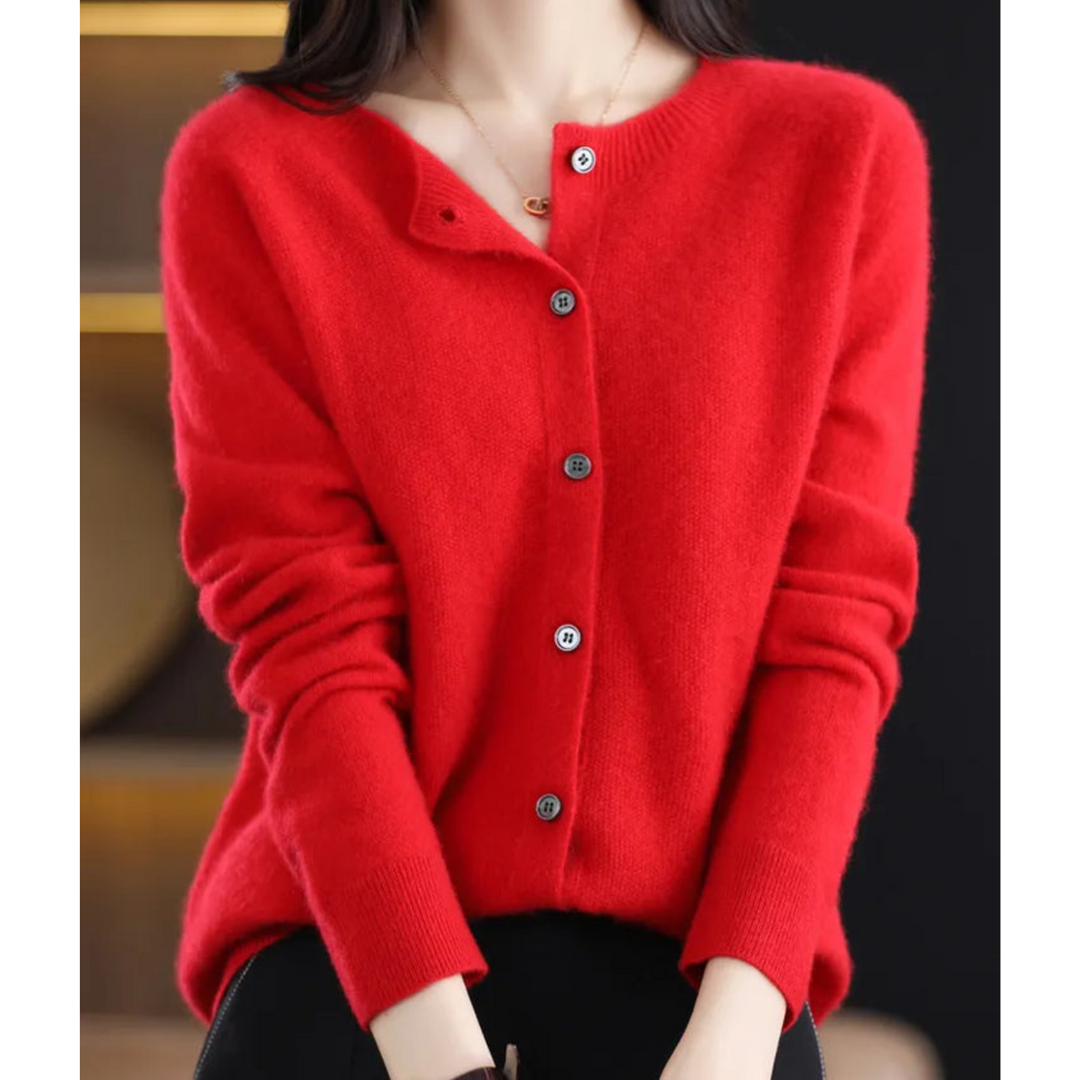 Womens Round Neck Long Sleeve Knitted Cardigan