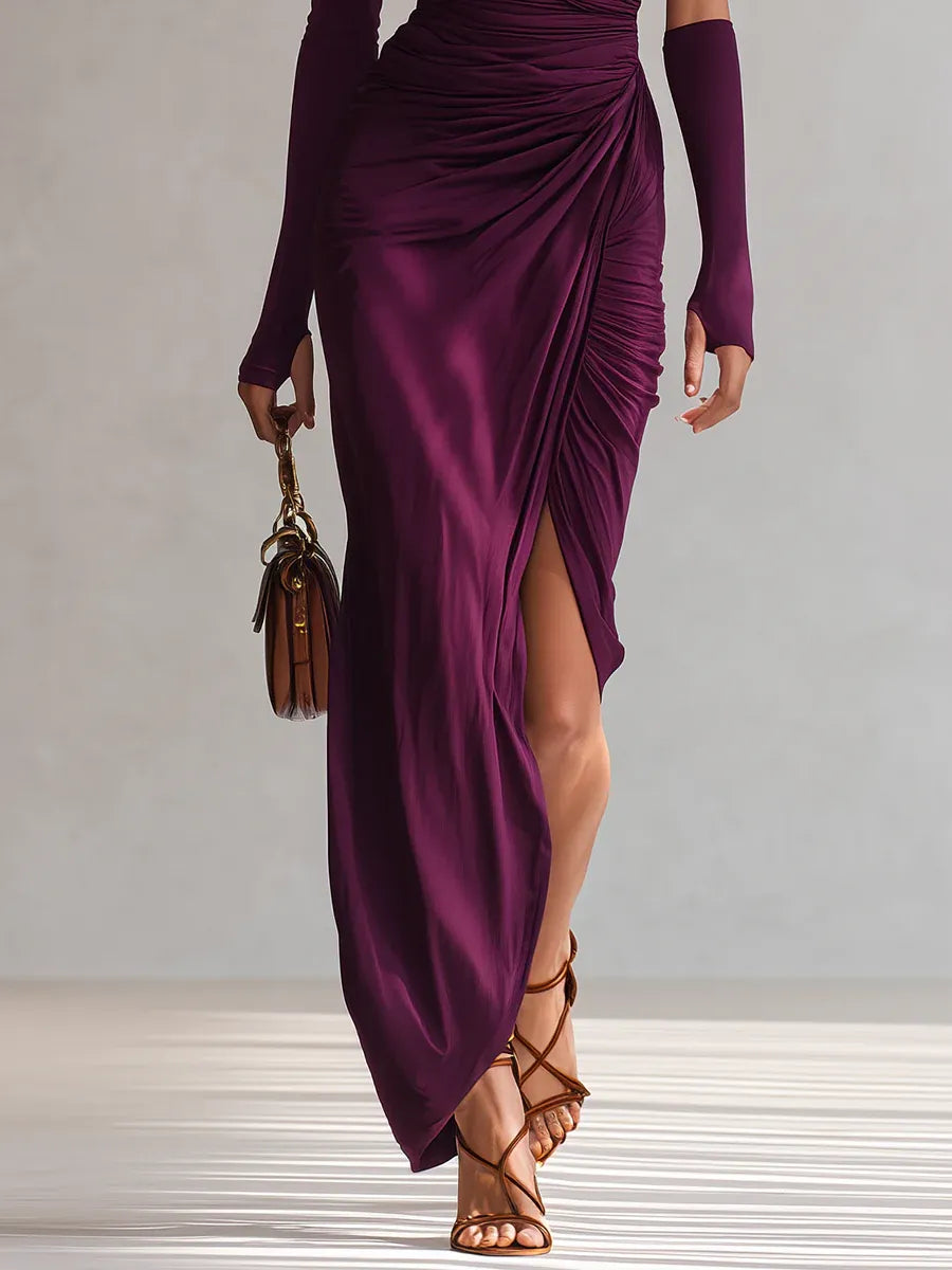 Aingeal | Elegant Purple Sexy One-Shoulder Maxi Dress