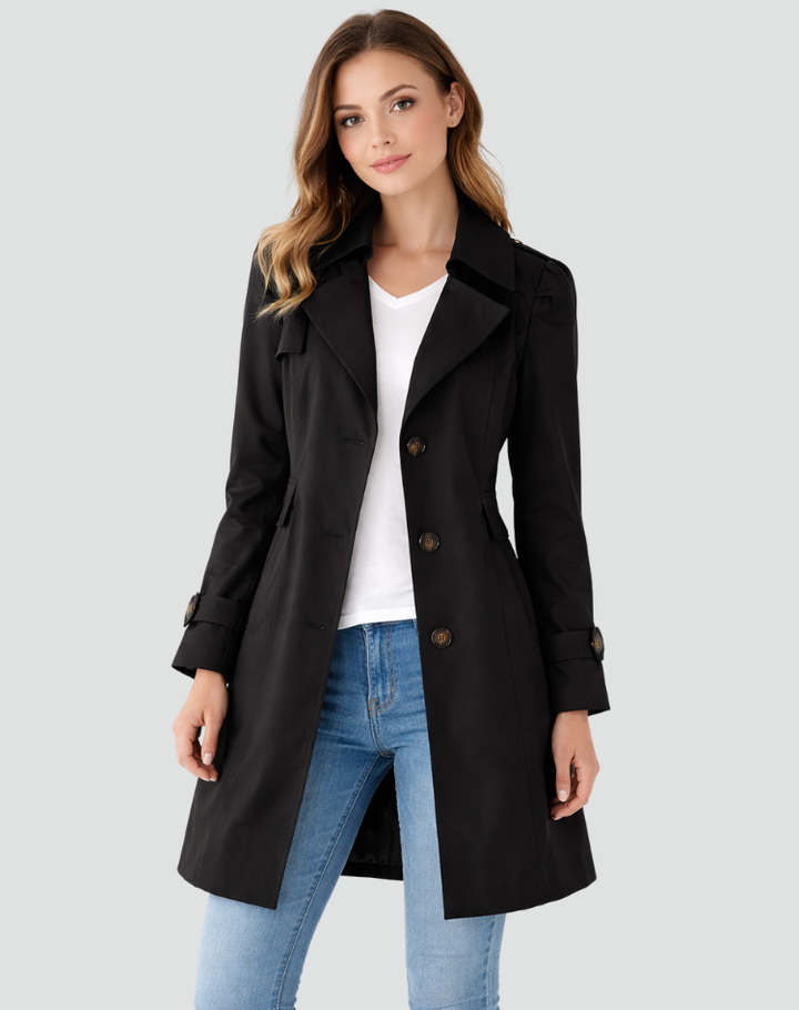 Womens Tailored Mid Length Lapel Trench Coat