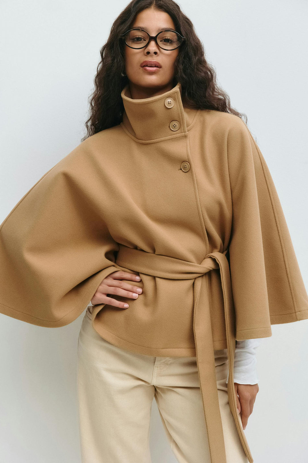 Womens Belted Cape Coat