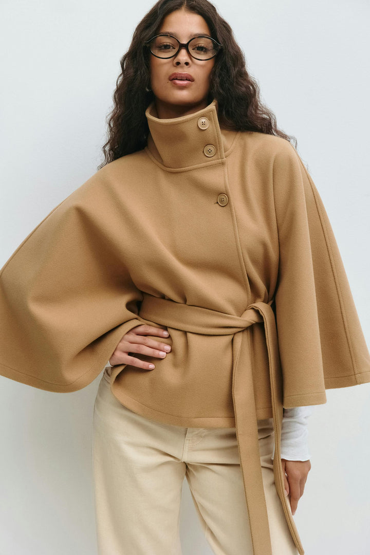 Womens Belted Cape Coat