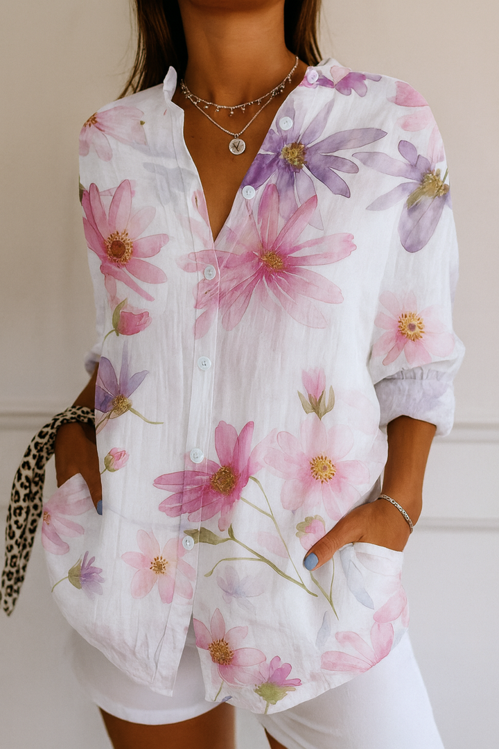 Patterned Blouse with Gathered Waist