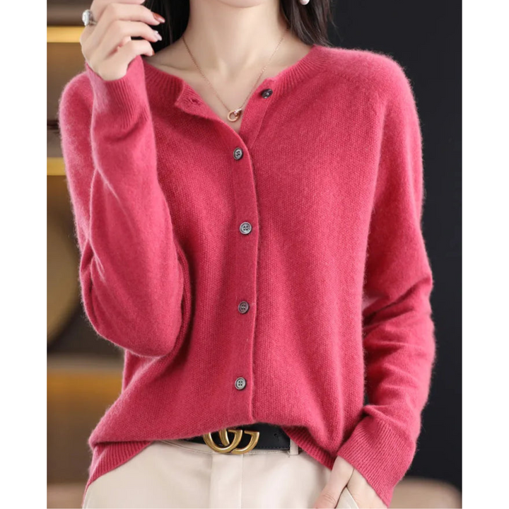 Womens Round Neck Long Sleeve Knitted Cardigan