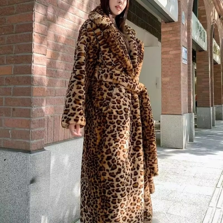 Womens Longline Leopard-Print Coat