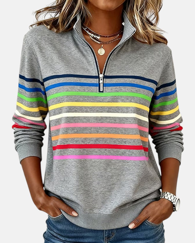 Striped Half Zip Stand Collar Sweatshirt