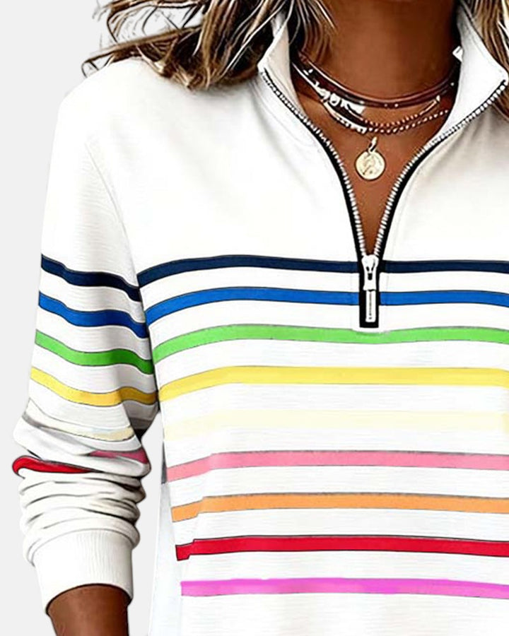 Striped Half Zip Stand Collar Sweatshirt