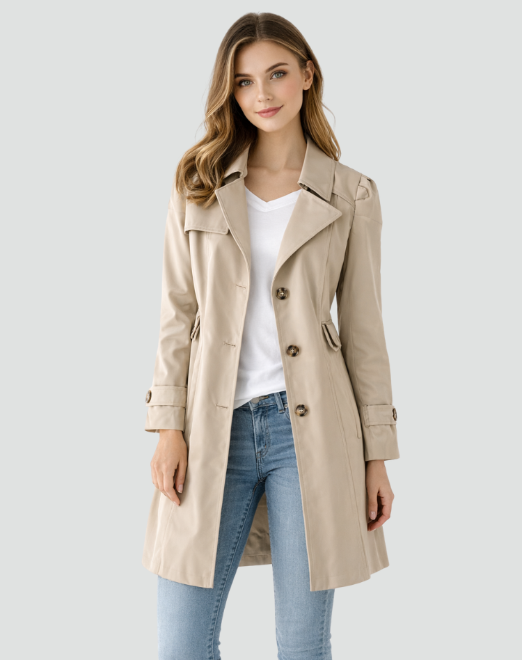Womens Tailored Mid Length Lapel Trench Coat