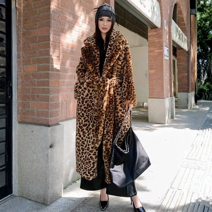 Womens Longline Leopard-Print Coat