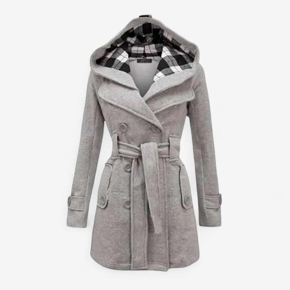 Womens Hooded Button-Front Trench Coat