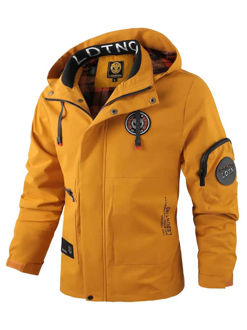 Mens Hooded Zip Front Waterproof Jacket