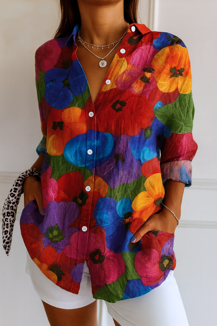 Patterned Blouse with Gathered Waist