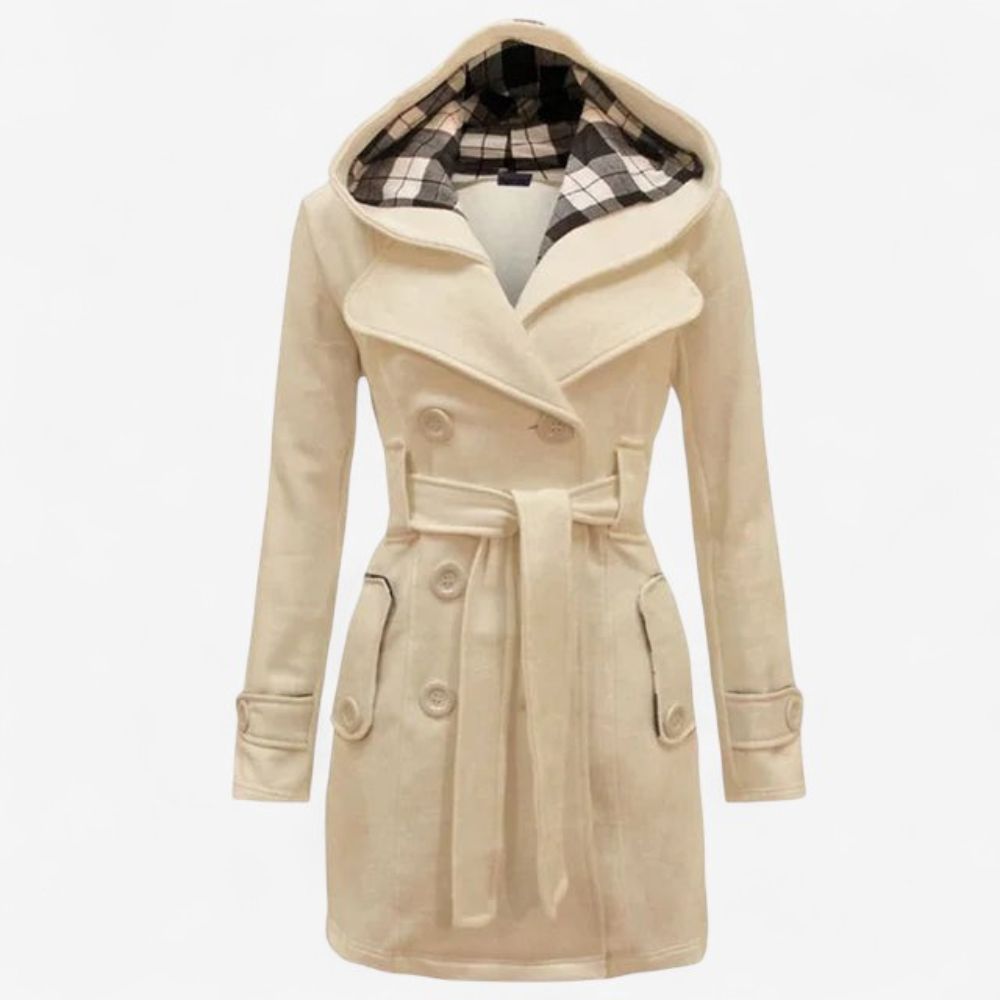 Womens Hooded Button-Front Trench Coat