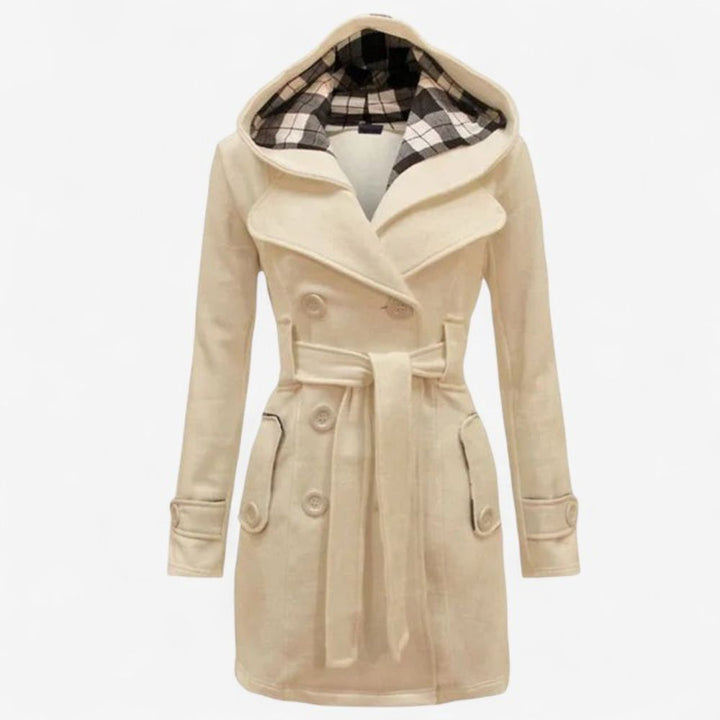 Womens Hooded Button-Front Trench Coat