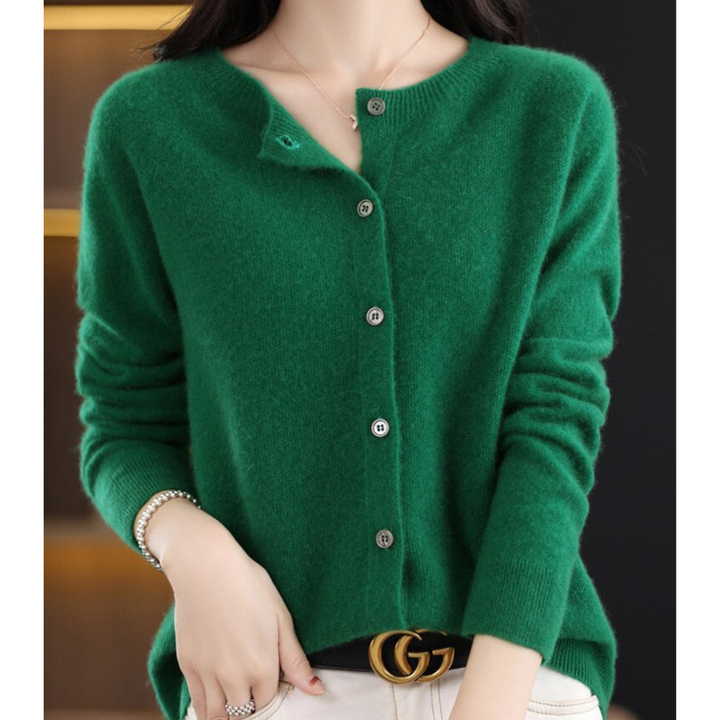 Womens Round Neck Long Sleeve Knitted Cardigan