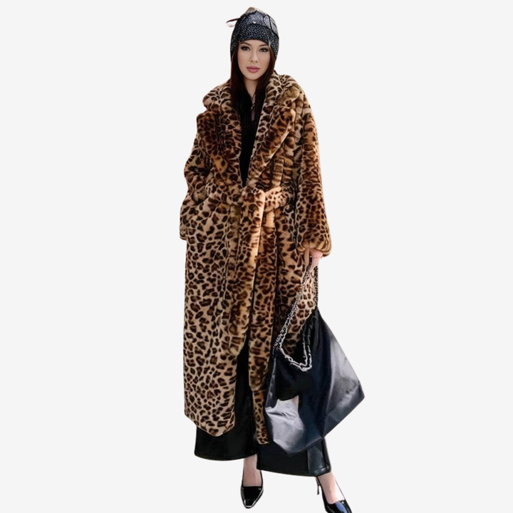 Womens Longline Leopard-Print Coat
