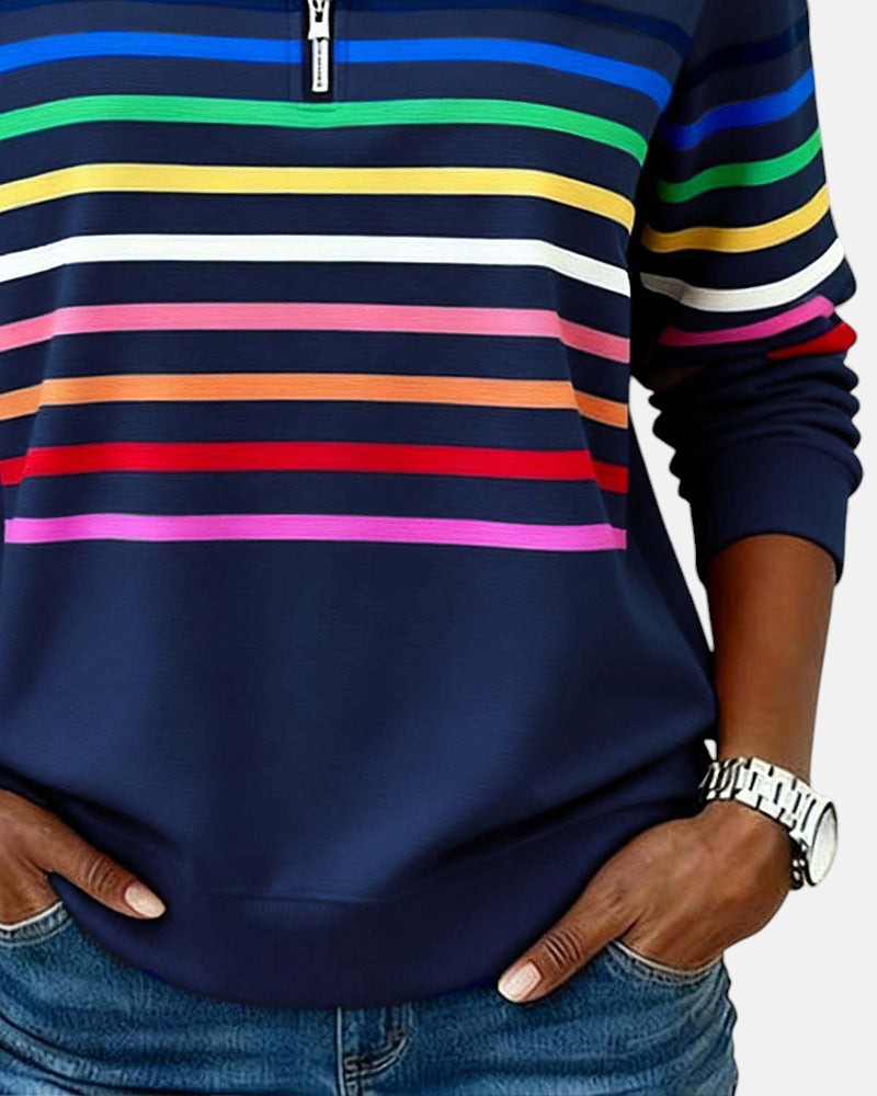 Striped Half Zip Stand Collar Sweatshirt