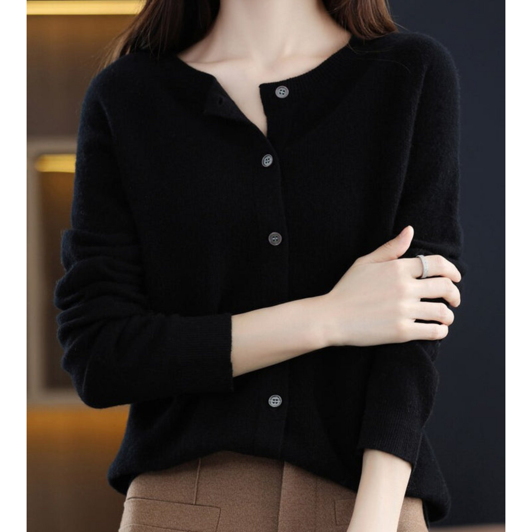 Womens Round Neck Long Sleeve Knitted Cardigan