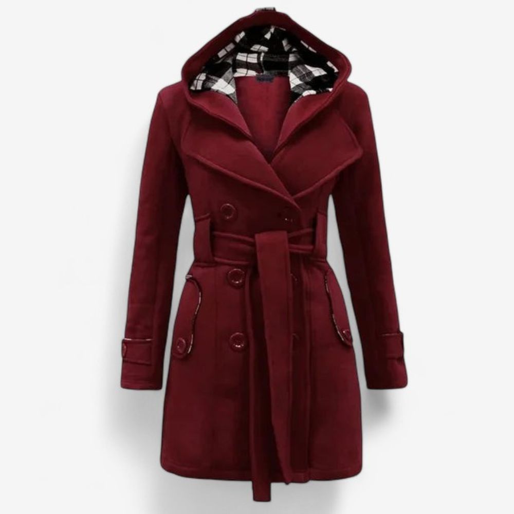 Womens Hooded Button-Front Trench Coat