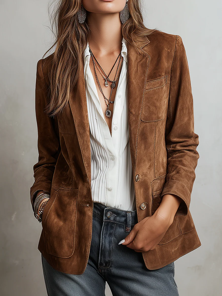 Faux Suede Single Breasted Tailored Jacket