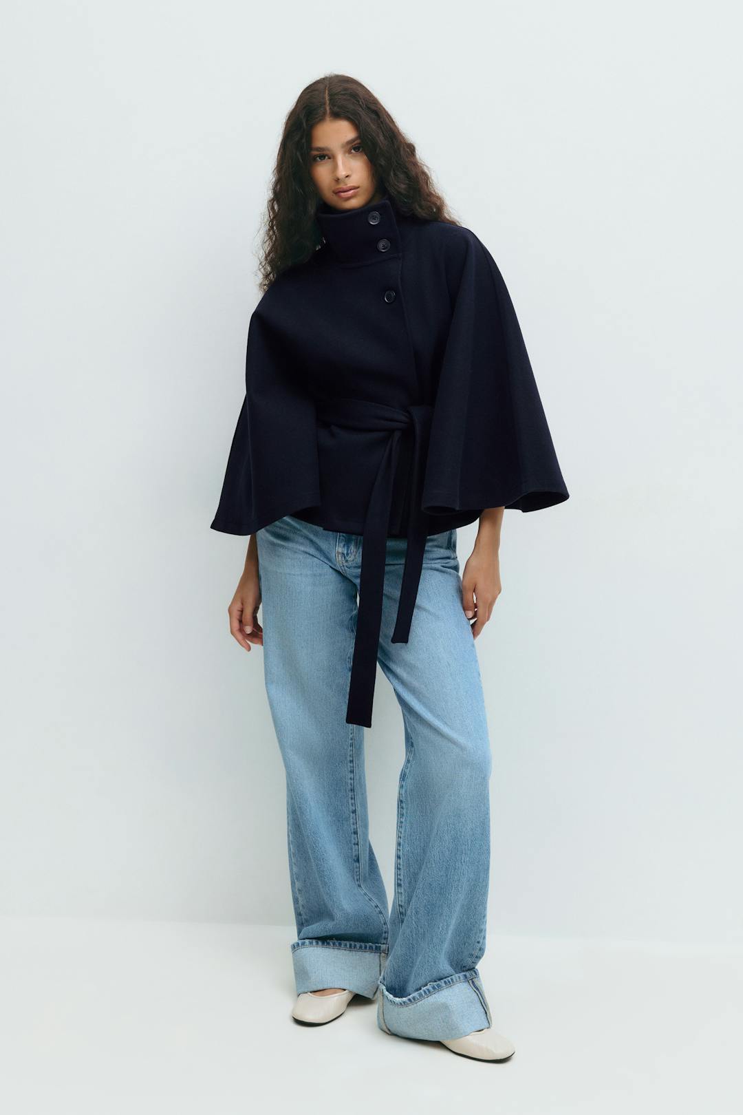 Womens Belted Cape Coat