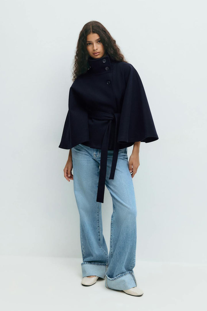 Womens Belted Cape Coat