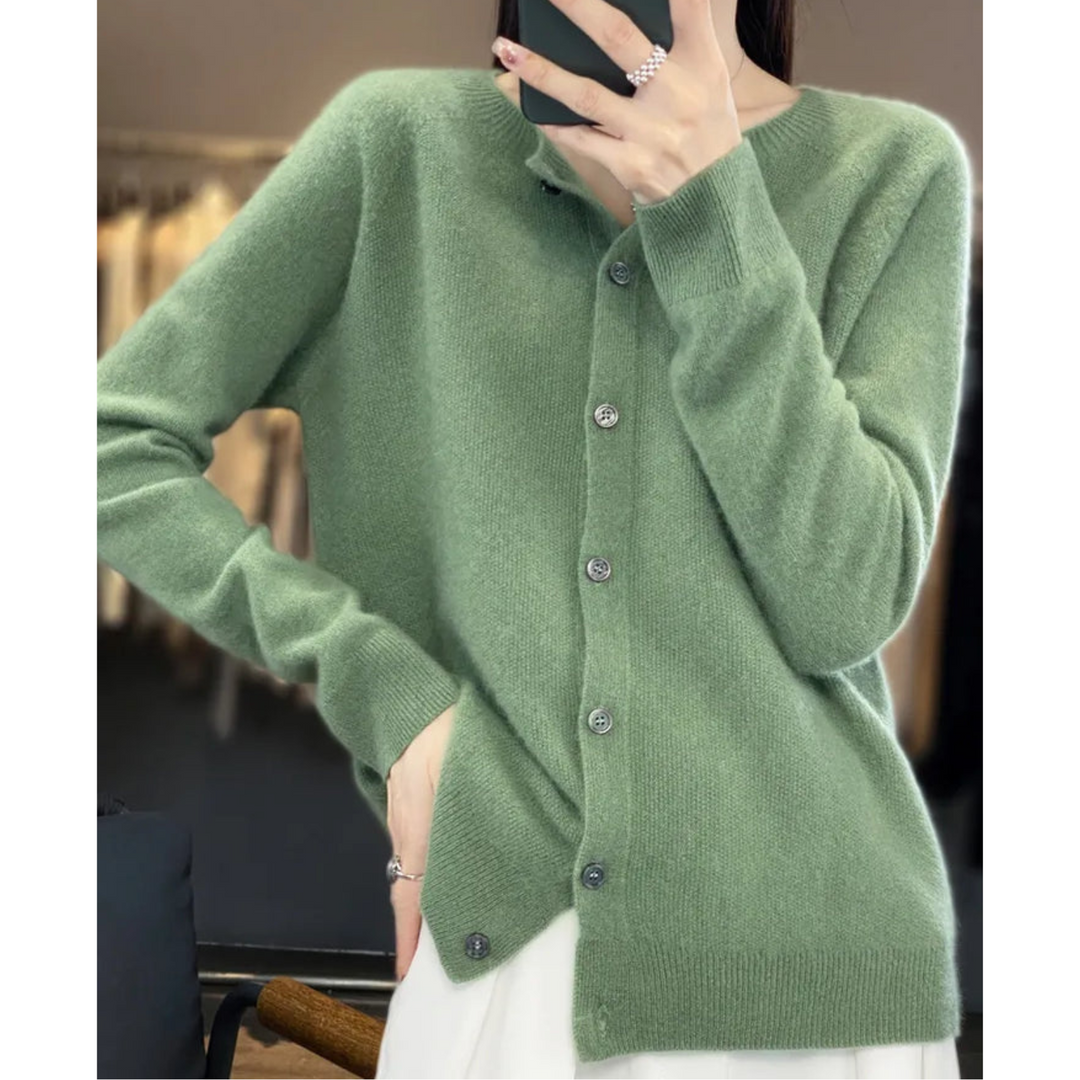 Womens Round Neck Long Sleeve Knitted Cardigan